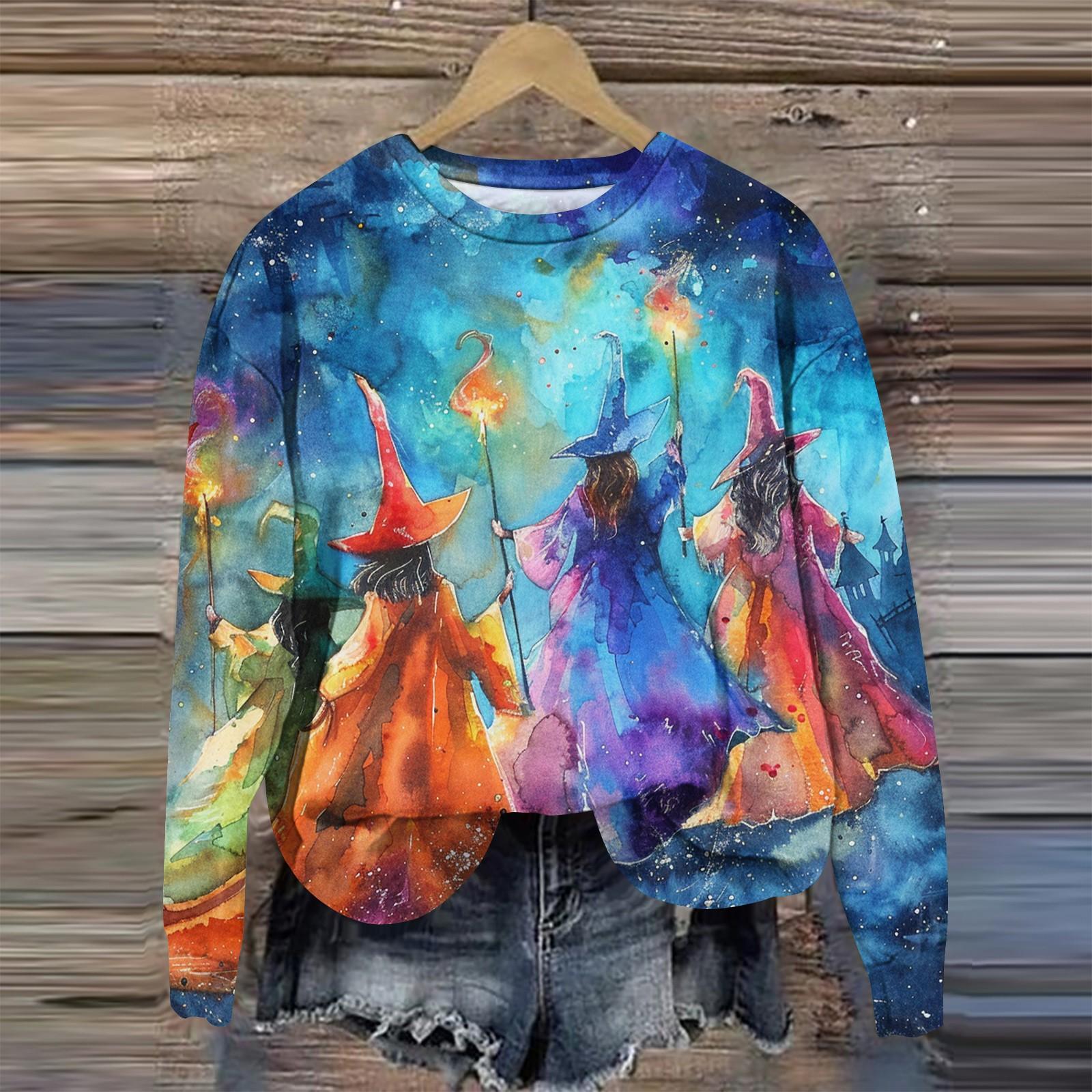 

Женская мода свободный повседневный карман с длинным рукавом толстовка с принтом свитшот L синий