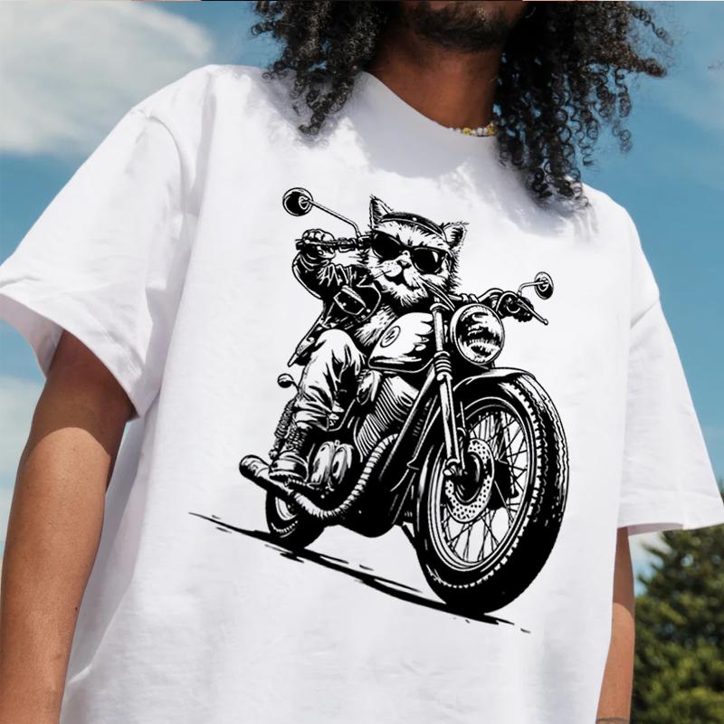 

Furry Cat Rider Tshirt 100 Cotton Motocycle ONeck T Shirt Short Sleeve Casual Mens Tshirt Top Tees 4XL