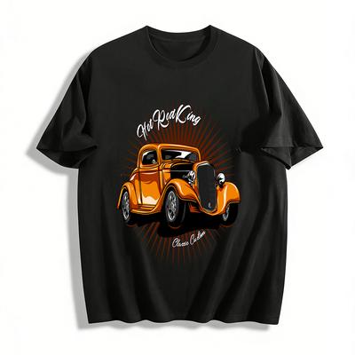 Vintage American Classic Car Print Tee Casual Top For Car Enthusiasts Pure Cotton T-shirt