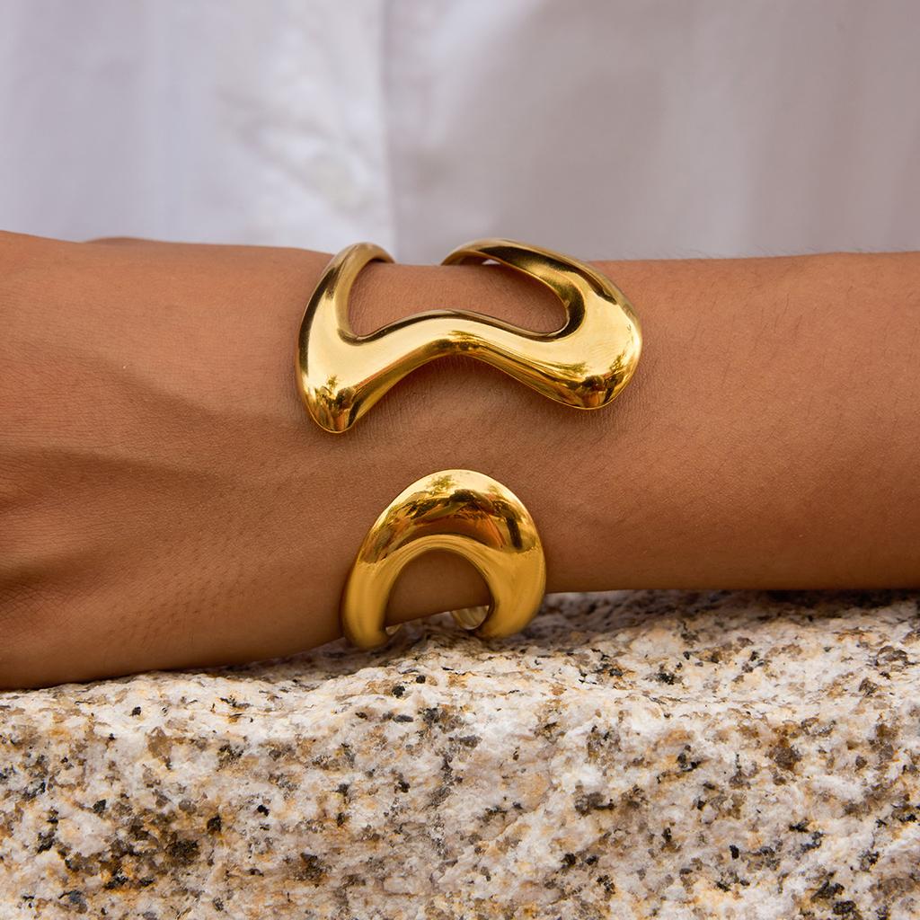JYL TS Bracelet  Gold Open Cuff Enhances Warmth & Prosperity