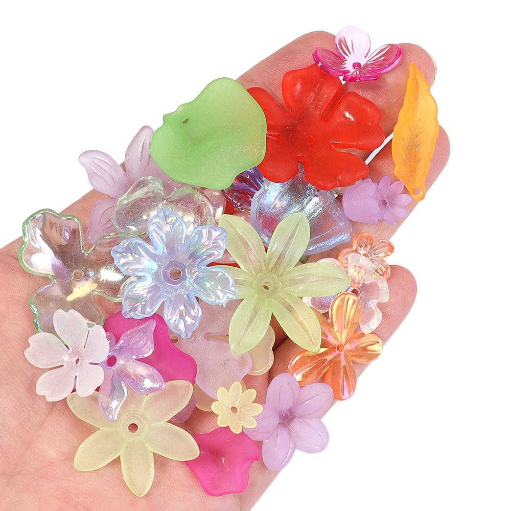 50g/lot Multistyle Acrylic Beads Colorful Flower Leaf Shape Loose Spacer Beads For DIY Handmade Phone Chain Keychain Accessories