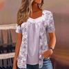 Spring/Summer 2025 Women's Short-Sleeve Button Top with Print – European and American Style, Fake Two-Piece Design