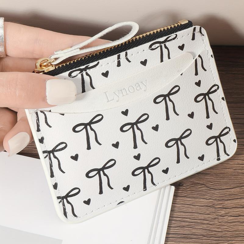 Trendy Simple Bow Coin Bag Ultra-Thin Credit Card Holder Zipper Wallet Cute Lightweight Money Change Pouch Birthday Gifts
