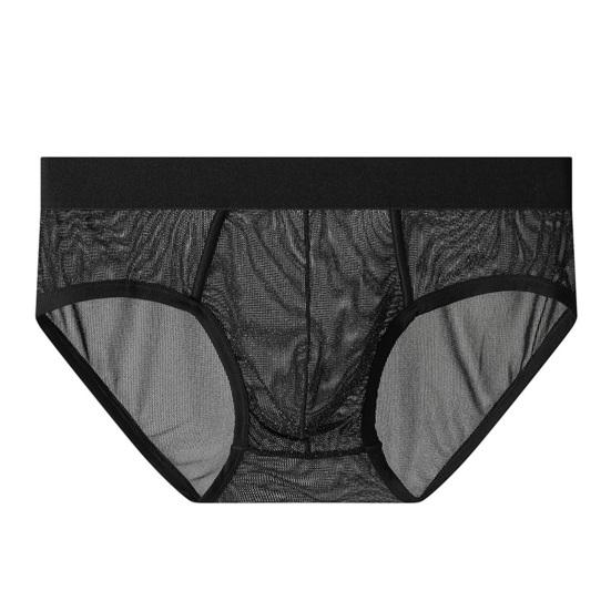 Men Briefs Low Waist Thin Yarn Breathable Panties Perspective Mesh Solid Color Design Elastic Men Underwear