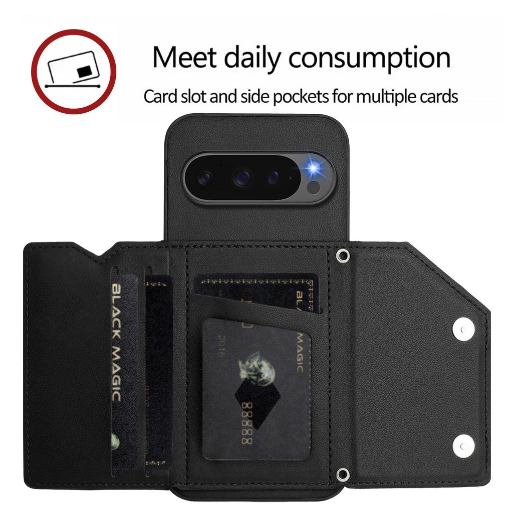 For Google Pixel 10 Pro/10 Case Card Holder Kickstand Skin-Touch Phone Cover with Wrist Strap