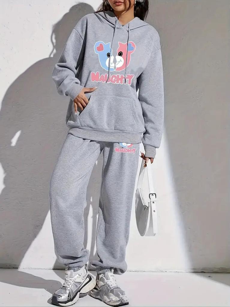 European And American Women'S Clothing Autumn And Winter Hooded Casual Sports Sweater Two-Piece Set