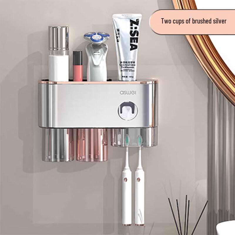 Punch-Free Wall-Mounted Toothbrush & Cup Holder