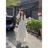 Kumikumi Gentle Apricot Long Sleeves Dress Women's Autumn French Style Temperament Chic Slimming and Shoulder Hollow Long Dress