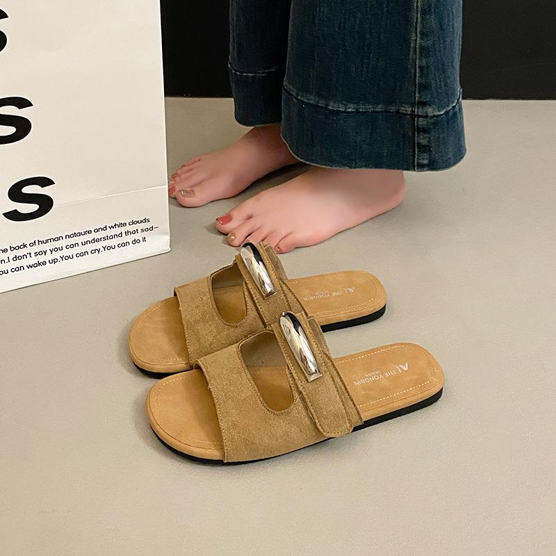 

Flat-bottomed cool slippers for women s summer wear 2025 new heightening casual beach one-word drag with skirt Birkenstock sandals 40 коричневый