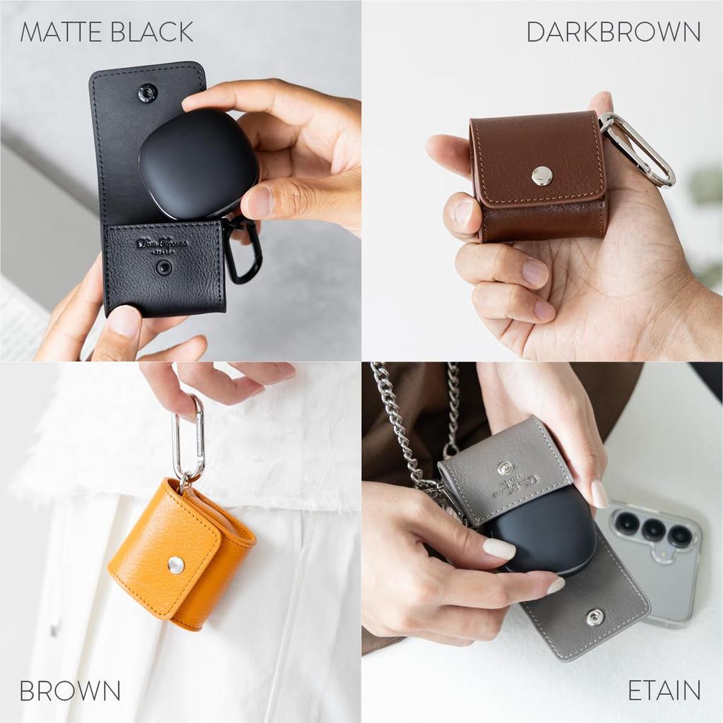 [Dom Teporna] Genuine Leather Earphone Case for Soundcore Liberty 4 and Anker, Full Protection, Scratch Resistant, Stylish, with Carabiner, Button Clo