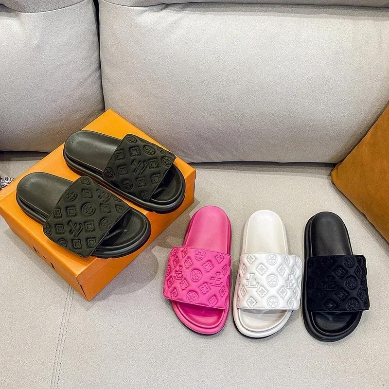 Fashion Ladies Magic Sticker Flat Slippers 2025 Summer New Designer Luxury Sandals for Women Elegant Home Flat Slippers Zapatos De Mujer