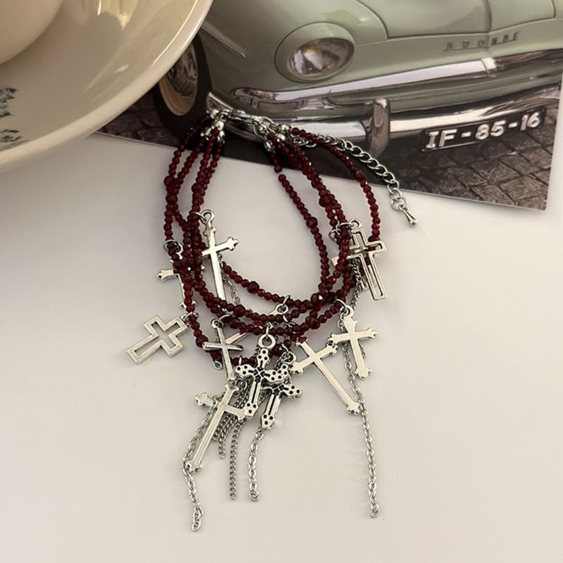 Vintage Cross Necklace Chain Necklace Charm Bracelet Tassels Bracelet Stylish Layered Necklace Suitable for Daily Wear
