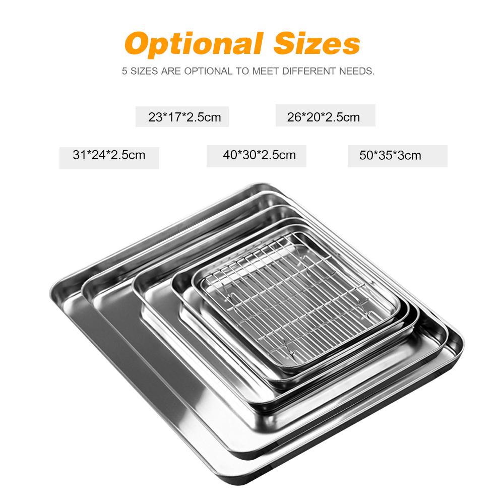 Stainless Steel Flat Bottom Baking Tray with Mesh Set Square Barbecue Plate with Cooling Rack Drip Pan Baking Plate