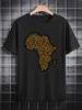 African Continent Leopard Print Casual T-shirt - Black with Golden Contrast Graphic