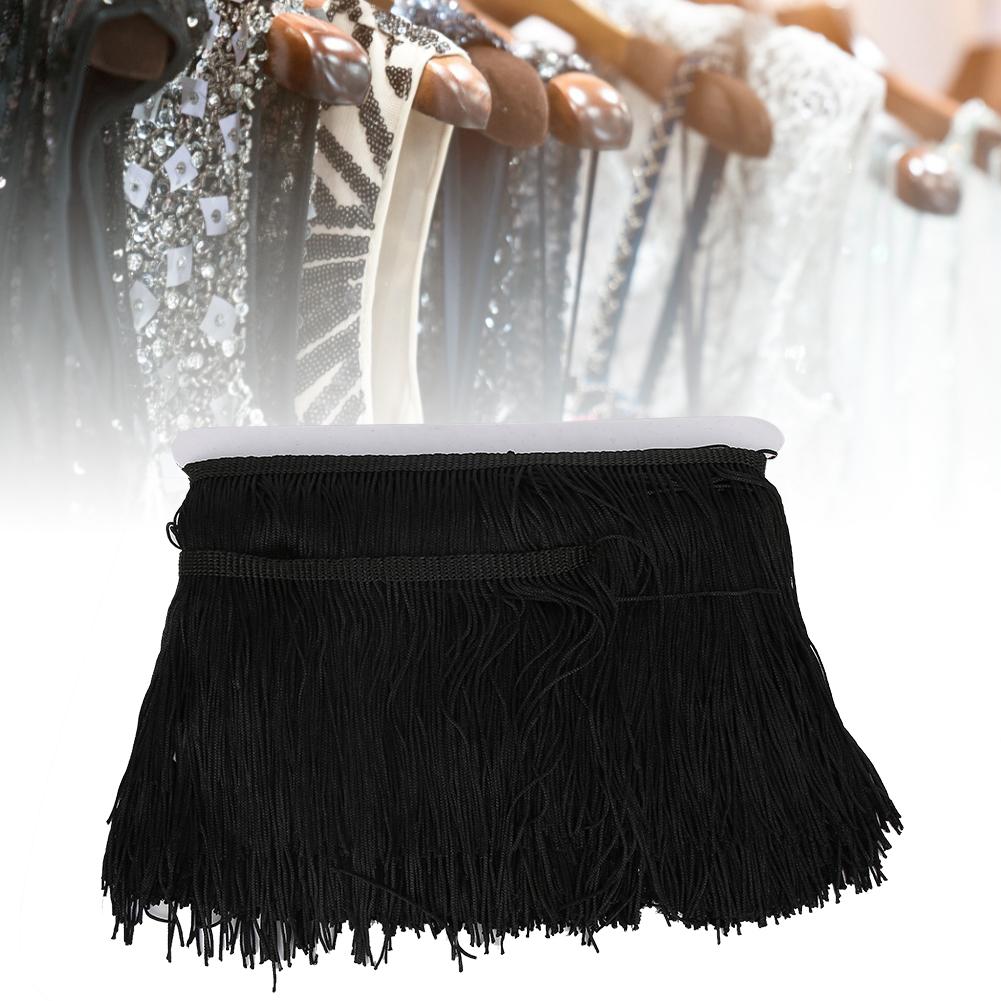 10yd 14cm Lång Franskant Tofs Polyester Spetskant Band Sy Scen DIY Kläder Gardin Plagg TillbehörSvart