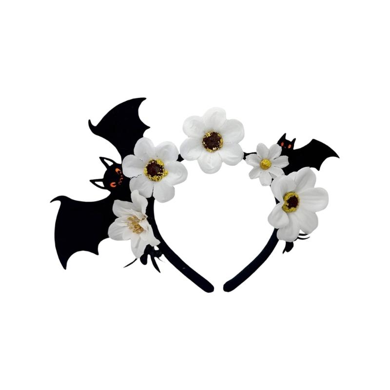 Halloween Flower Bat Hairband Comfortable Adjustable Dark Series Hairband For Women Men Party Gathering Headpiece