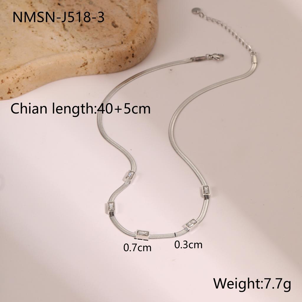 GEMCHIC Women's Vintage Geometry Square Zircon Stainless Steel Choker Necklace Flat Snake Chain Trendy Fashion Jewelry