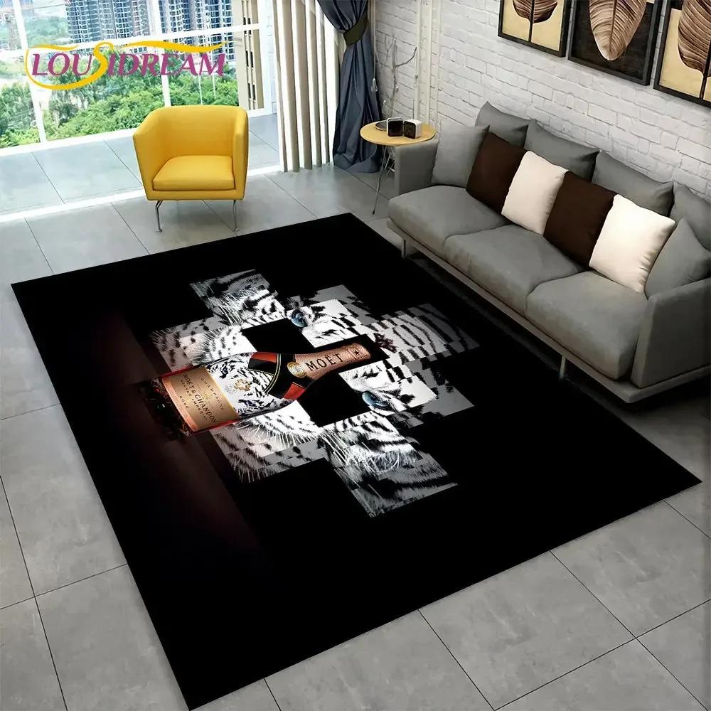 C-Champagne M-Moet & C-Chandon Teppich für Schlafzimmer Wohnzimmer Zuhause Sofa Dekoration, Kinderspiel Große Dekoration Bodenmatte Geschenk