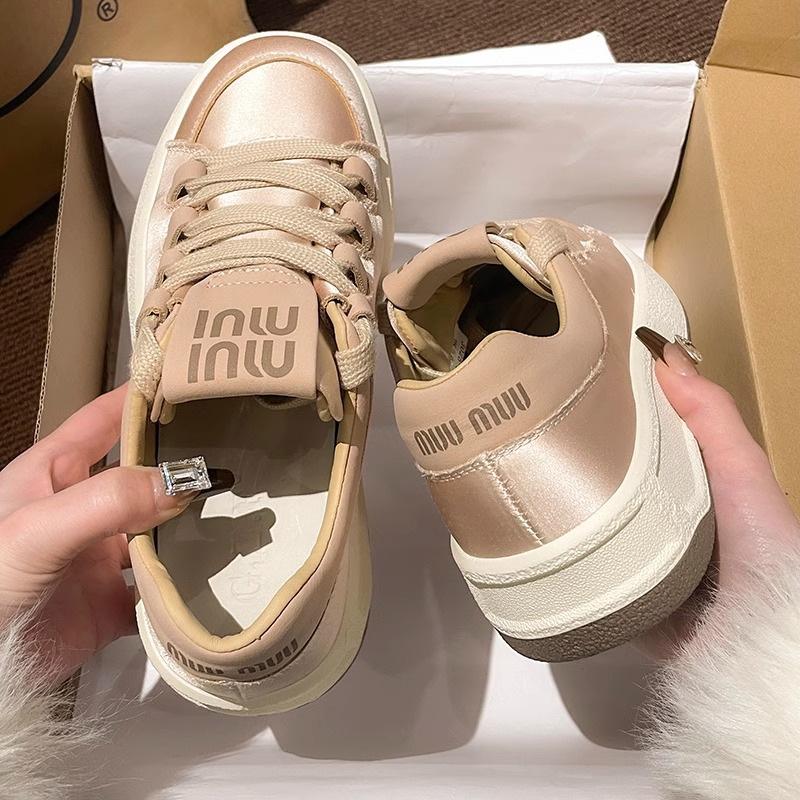 Damen Sneaker Weiße Schuhe 2024 Neu Herbst Dicke Sohle Lässig Plateau Komfort Schnürschuhe Rutschfest Laufschuhe Gold Skateboard Schuhe