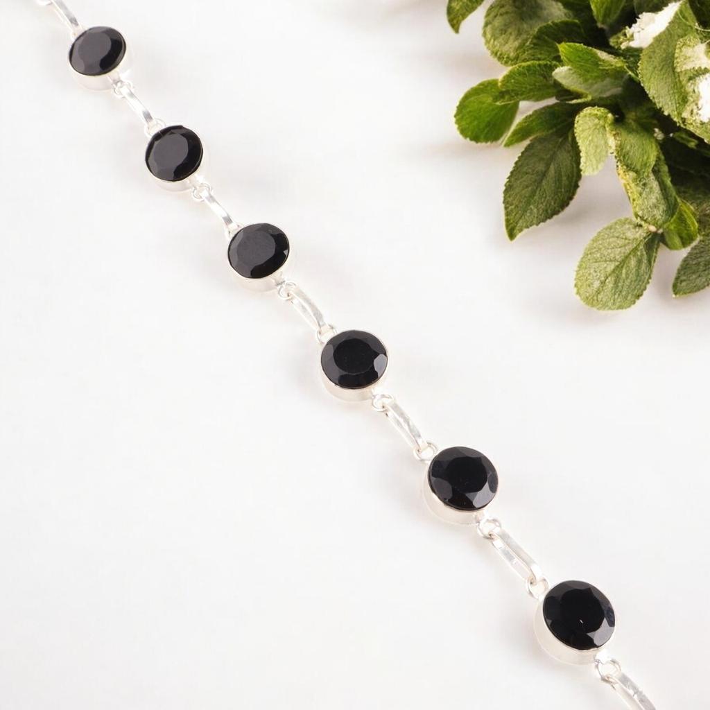 Black Onyx Gemstone 925 Solid Silver Jewelry Handmade Bracelet Anniversary Gift RB-14-17