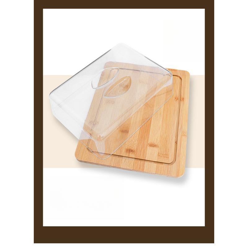1pcs Bamboo Butter Container with Lid Transparent Butter Tray Cheese Storage Box Food Freshness Preservation Kitchen Organizer