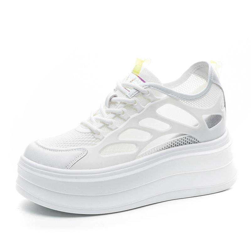 

Весенне-летние повседневные туфли на толстой подошве с внутренней платформой, увеличивающей рост, женские маленькие 9 см, тонкие женские туфли, сетчатые дышащие белые 39