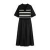 Plus Size Women's Lapel Patchwork Knitted Long Skirt Slimming Striped Dress