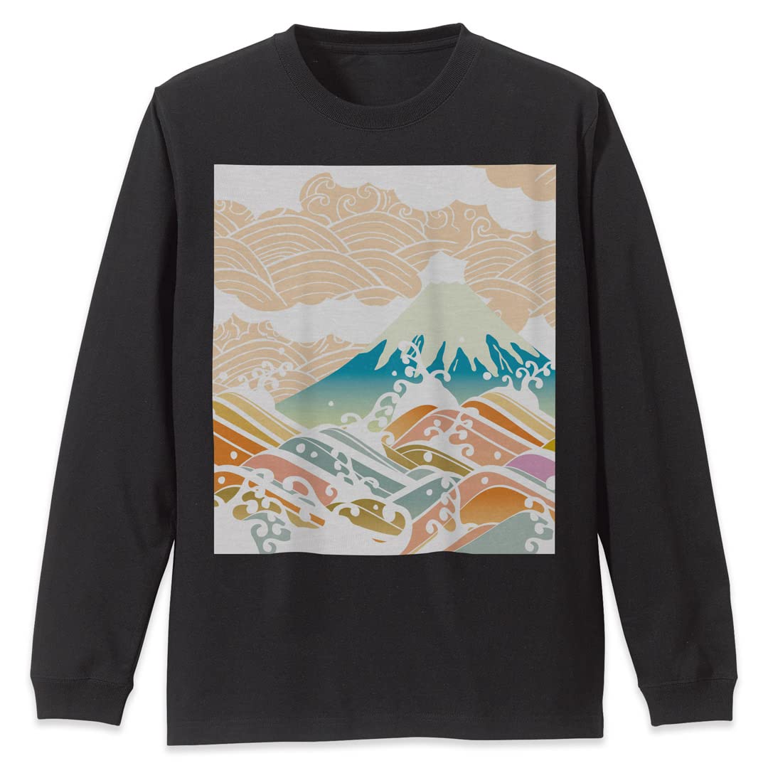 

Long long cut and crew XL Japanese Japanese Fuji [igsticker] T-shirt, sleeve, sewn, men s, ladies , print, stylish, neck, size, black, unisex, чёрный