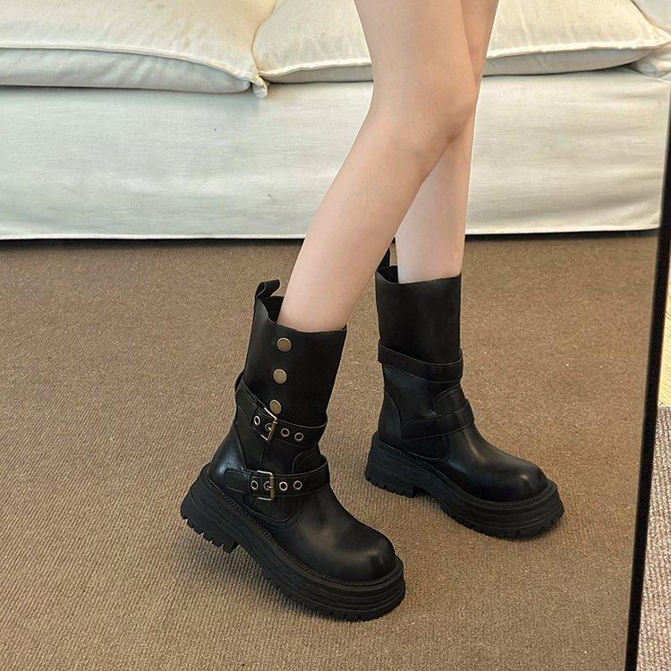 Maillard short boots women's 2026 autumn and winter new thick-soled Martin boots belt buckle mid-tube western cowboy boots