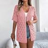 Damen Frühling Sommer Solide Check Pullover Strickjacke Elegante V-Ausschnitt Lose Strickoberteile