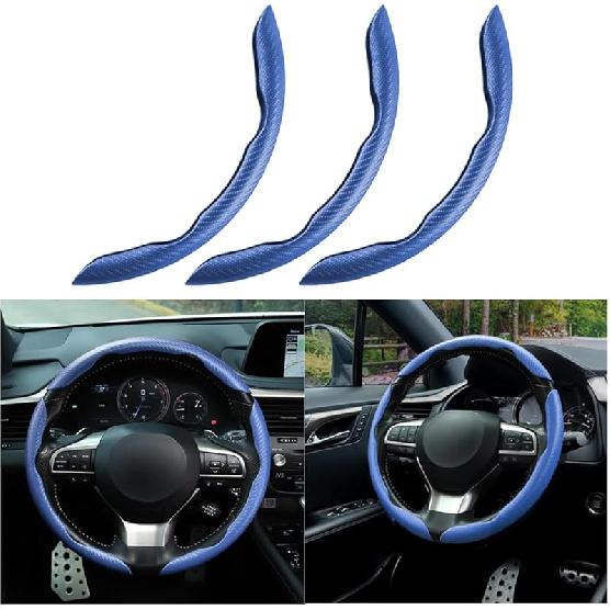 Mandark 3PCS Carbon Fiber Car Steering Wheel Cover, Anti-Skid Leather Vehicle Segmented Steer Wheel Protector, Auto Interior Protection Guard