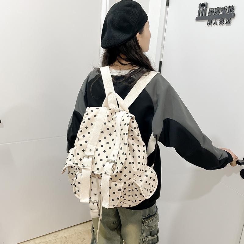 Schultasche neue Jeans Koreanisches Nischen-Design Retro Japanischer Polka-Dot-Taschen-Rucksack Große Kapazität Baumwolle Lässige Tasche