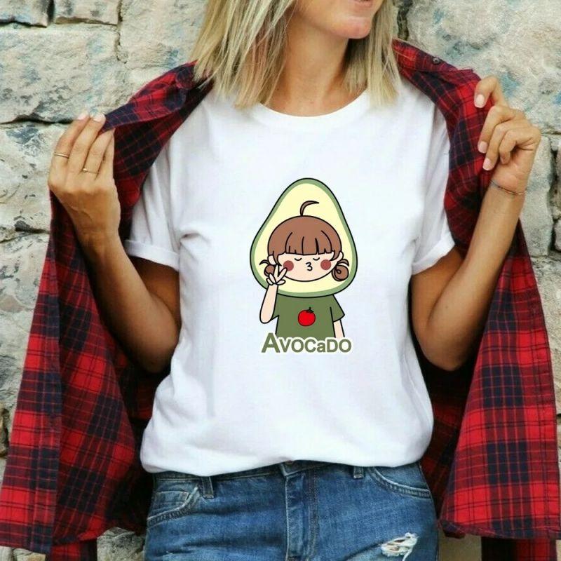 Cute Avocado Printed T-Shirt Short Sleeve Neck Fashion Casual Sport Aesthetic Gothic Clothes Summer Graphic Women'S T Shirt Gift