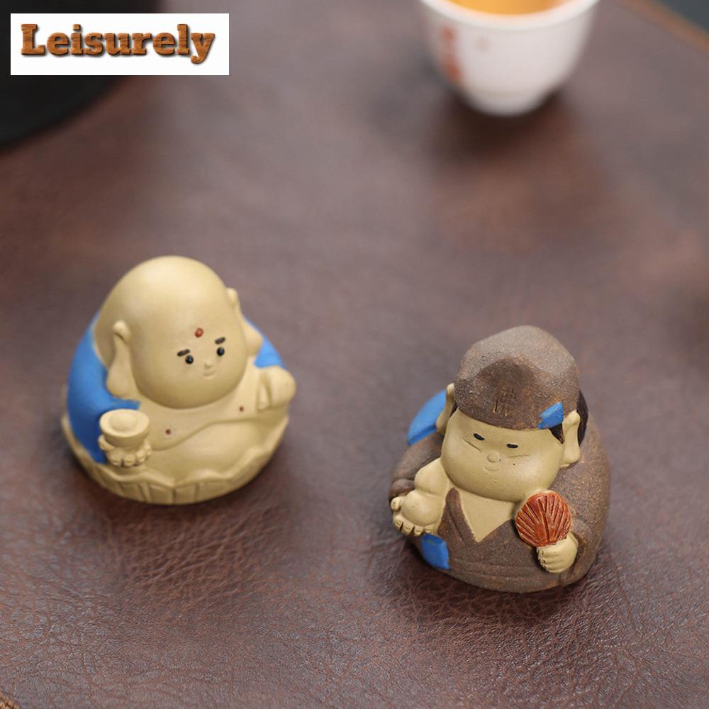 Zen Purple Clay Character Tea Pet Handmade Monk Jigong Buddha Tea Figurine Japanese Tea Ceremony Tea Statue Teaset Ornaments