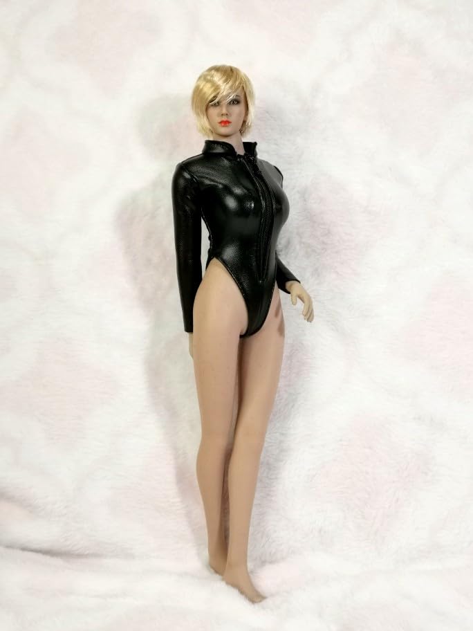 Scale Action Figure Compatible with TBLeague Body DMTOYS Beautiful Woman Sexy Black Long Sleeve Top with Open Chest and High Leg Bodycon Jumpsuit Body