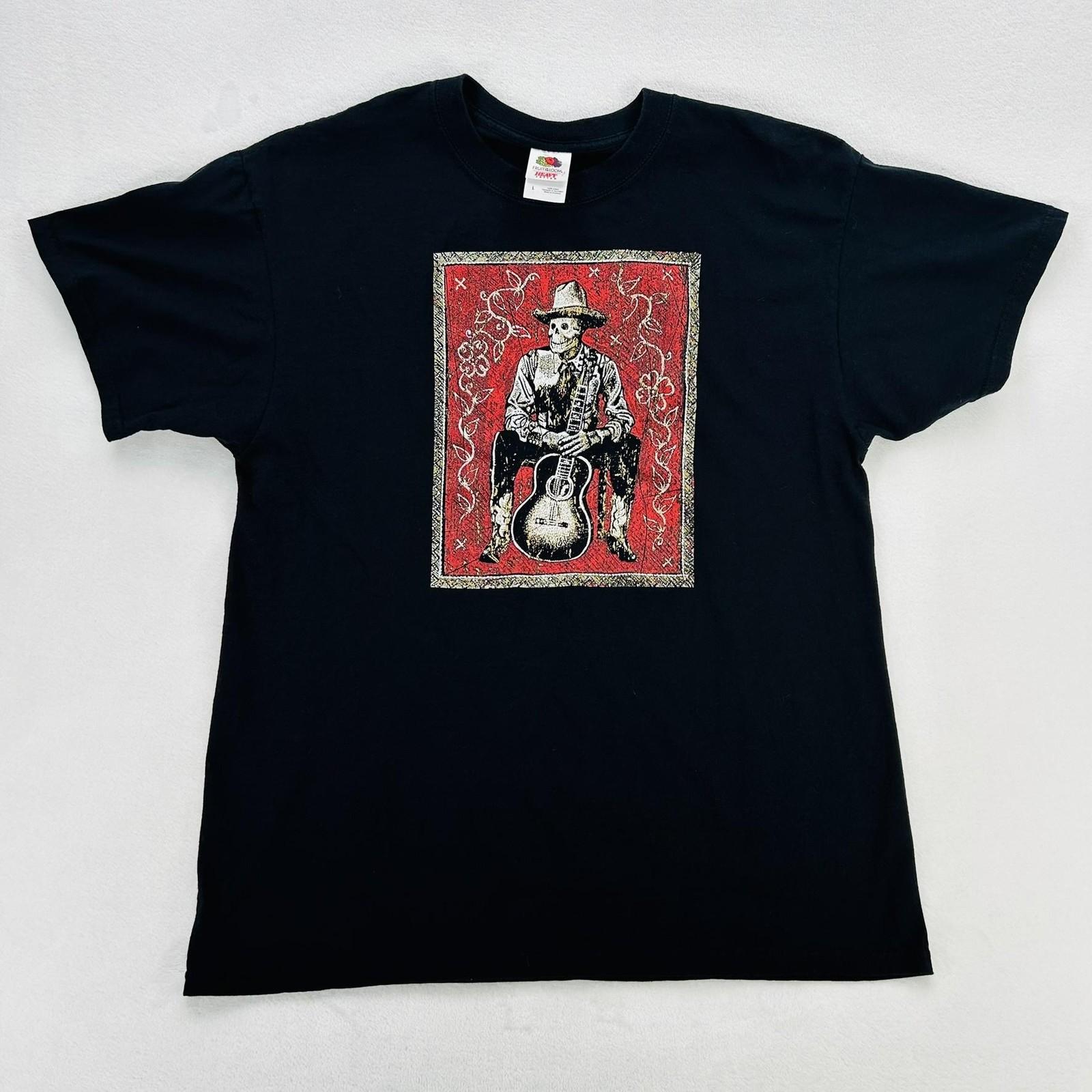 Fruit Of The Loom Shirt Mens Large Black Skeleton Cowboy Guitar Graphic Band Tee S