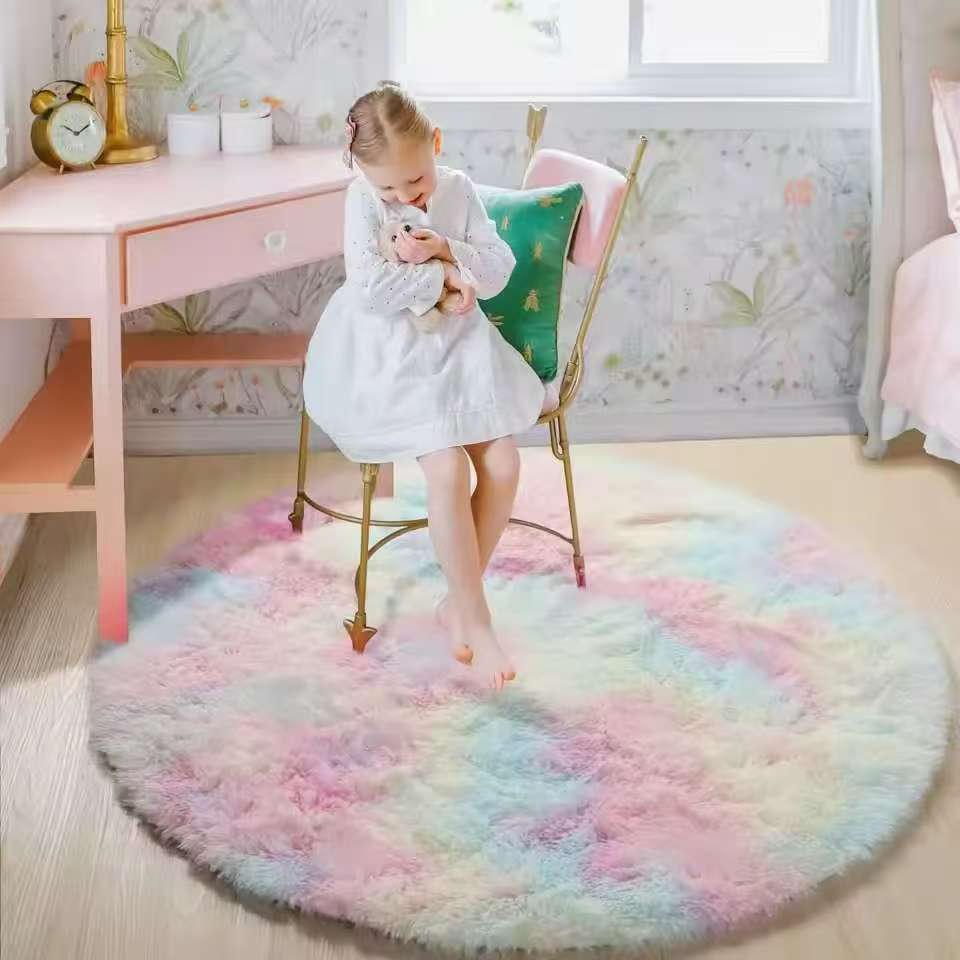 

VIKAMA Plush Round Rugs For Girls Bedroom Soft Shaggy White Carpet In The Living Room Bedside Rugs Pink Home Decor Plush Carpet 60X60CM (2X2FT
