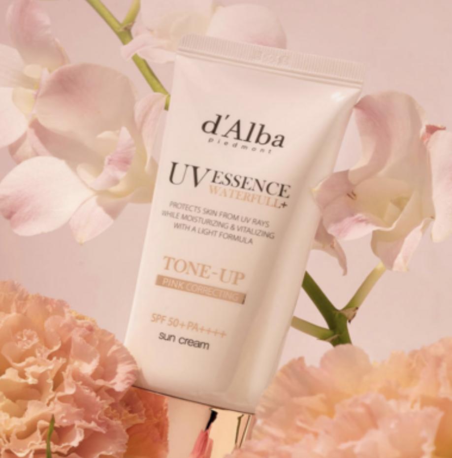 d'Alba Waterfull Tone-Up Sun Cream Pink Brightening Glow 50ml Vegan Sunscreen Daily Sunblock
