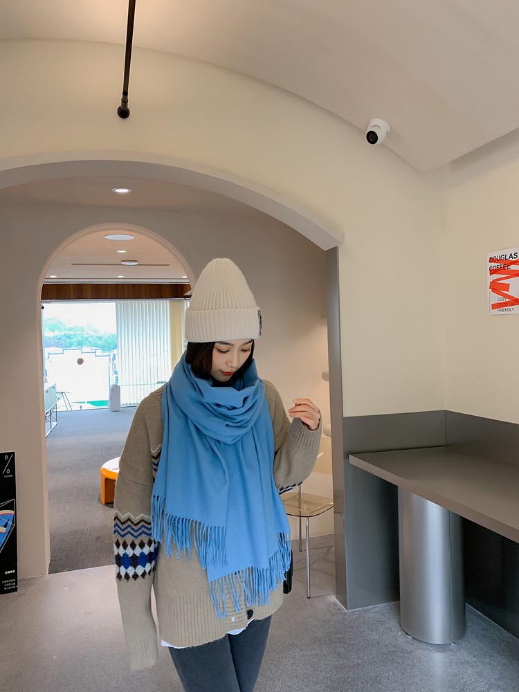 White Cashmere Scarf: Thickened, Solid Color, Versatile for Women & Men, Perfect for Autumn & Winter