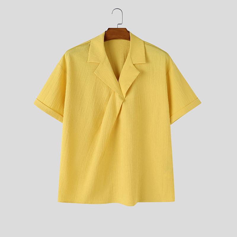 INCERUN Summer Tops Men V Neck Short Sleeve Casual Texture T-shirts