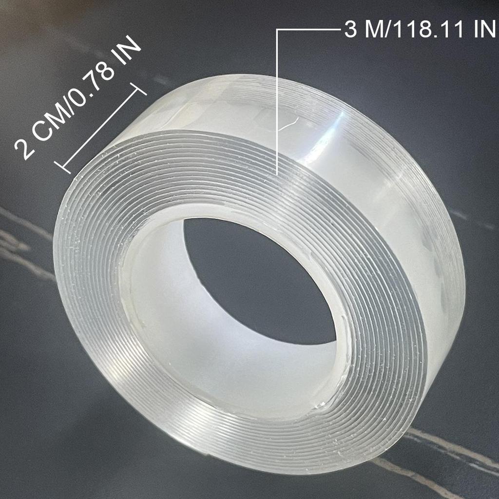1 role oboustranných pásek opakovaně použitelná silná lepicí páska víceúčelová průhledná nano páska pro lepení předmětů v domácnosti, kanceláři, autě