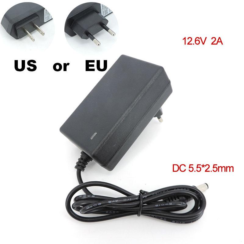 AC 110V 240V To DC 12.6V 1A 2A 1000ma Charger Volt Power Supply Adapter 5.5*2.5MM For 18650 Lithium Battery Pack EU US Plug