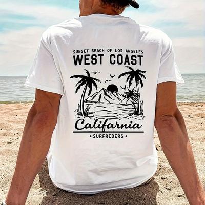 T-shirt da uomo vintage California Beach Surf Bianca Grafiche Surf Vintage con West Coast Surf e Malibu Abbigliamento da uomo