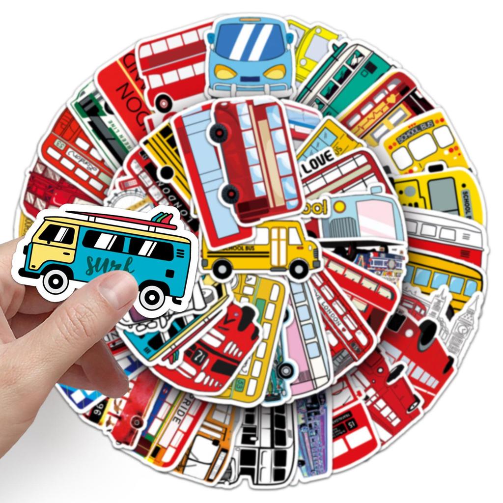 50 Cartoon Transportation Stickers for Kids: DIY Water Cup, Skateboard, Computer, Suitcase