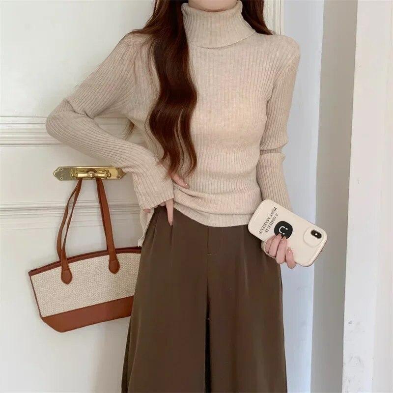 Turtleneck Sweater Casual Pullover Fashion Women Autumn Winter Korean Knitted Thick Sweaters Bottom Sweater Woman Jumper 29559