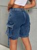 Rose Beauty A Y2K Street High Waist Flap Pocket Tape Detail Work Cargo Denim Bermuda Wide Leg Jean Shorts Summer Comfy Trendy Jorts