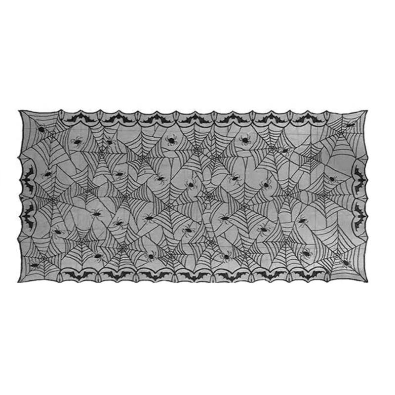 Cobweb Lace Table Runner and Rectangular Mantel Scarf Cover for Holiday Party Decoration, Black Spiderweb Mantel Scarf