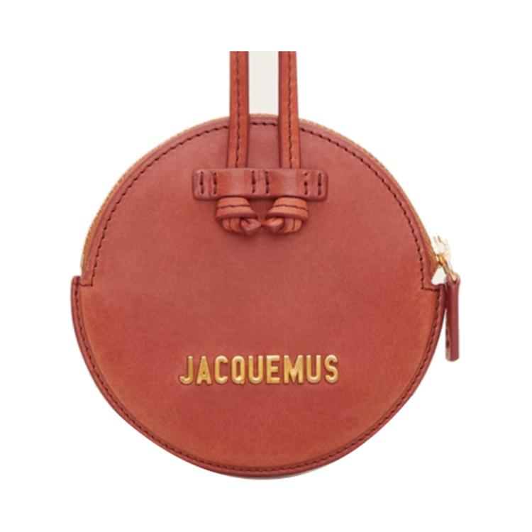 Jacquemus Le Pitchou Zipper Closure Metal Logo Round Leather Coin Purse Mini Men Wallets Deep-Red 215SL01-215-304490 Basic Set (Bag+Dust Bag)