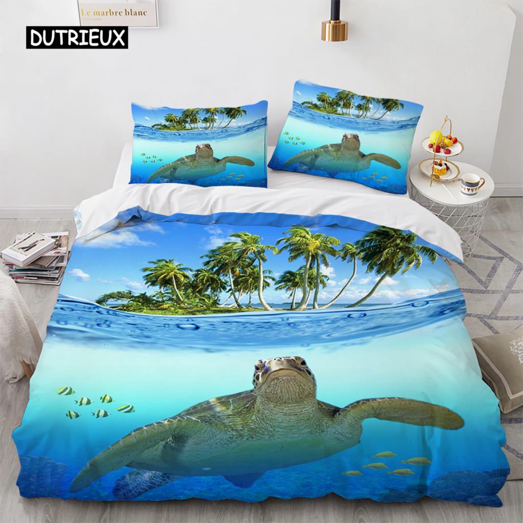 3D Sea Turtle Beddings Set Psychedelic Animal Duvet Cover Comforter Covers Single Twin Full Queen King Polyester Quilt Cover
