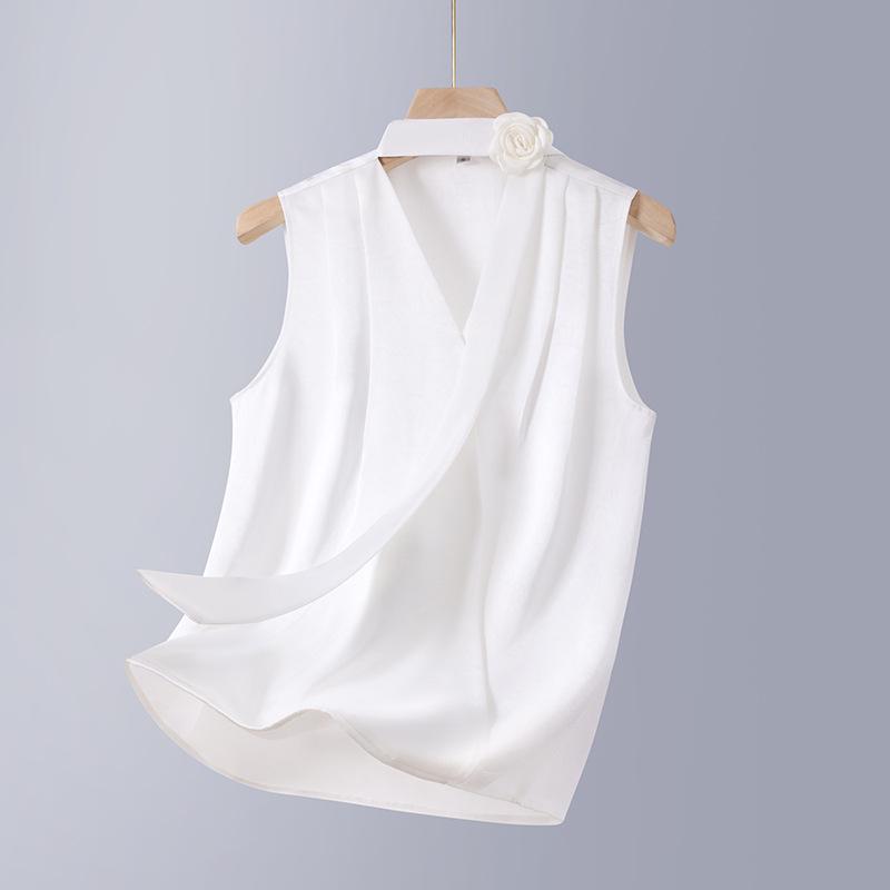 

Pleated Small Suit with V-Neck Vest for Women - Floral Textured Layering Top, New Spring/Summer Arrival. 3XL (125-135 jin) белый